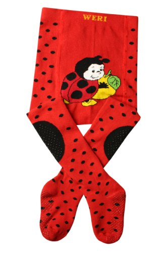 Weri Spezials Baby und Kinder Krabbelstrumpfhose mit ABS-Beschichtung für Mädchen in mehreren Farb- und Mustervariationen (74, Rot Marinekäfer) von Weri Spezials