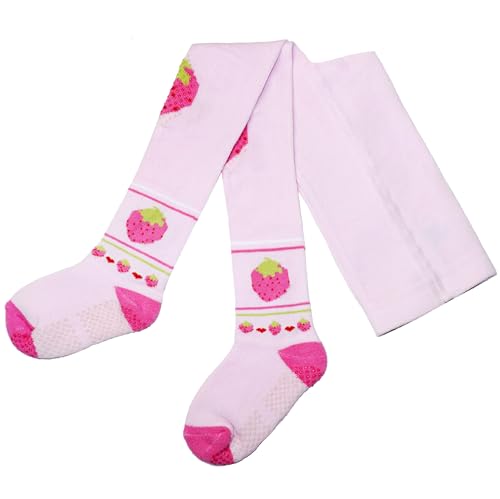 Weri Spezials Baby und Kinder Krabbelstrumpfhose mit ABS-Beschichtung für Mädchen Baumwolle in mehreren Farb- und Mustervariationen (68, Hellrosa Erdbeere) von Weri Spezials