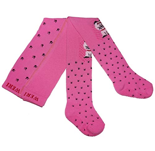 Weri Spezials Baby und Kinder Krabbelstrumpfhose mit ABS-Beschichtung für Mädchen Baumwolle in mehreren Farb- und Mustervariationen (80-86, Pink Miau) von Weri Spezials