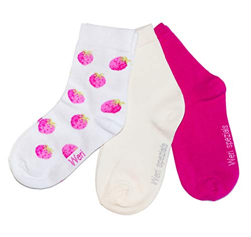 Weri Spezials Baby und Kinder Socken für Mädchen Baumwolle in 3er Pack Sets mehrere farbige Designs (19-22, Weiß Erdbeere 3er) von Weri Spezials