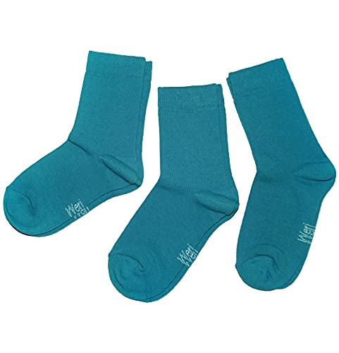 WERI SPEZIALS Baby und Kinder Socken für Mädchen Baumwolle in 3er Set Uni Glatte 3er Pack grüne Töne (35-38, Petrol Uni) von WERI SPEZIALS