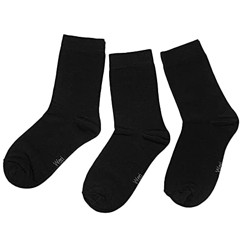 WERI SPEZIALS Baby und Kinder Socken für Mädchen Baumwolle in 3er Set Uni Glatte 3er Pack klassische Töne (35-38, Schwarz Uni) von WERI SPEZIALS