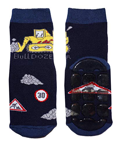 Weri Spezials Baby und Kinder Stopper Socken für Jungen Baumwolle Voll ABS Socken Antirutschsohle (27-30, Marine Buldozer) von Weri Spezials