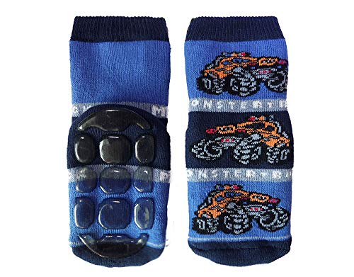 Weri Spezials Baby und Kinder Stopper Socken für Jungen Baumwolle Voll ABS Socken Antirutschsohle (23-26, Marine Monster Truck) von Weri Spezials