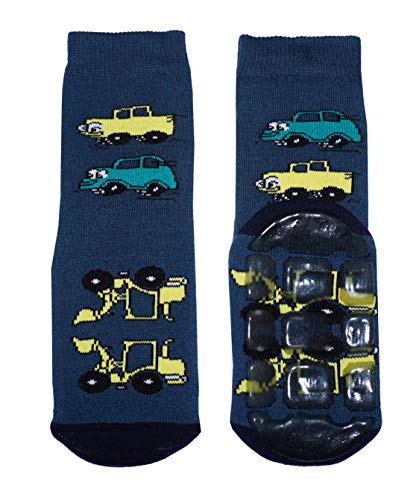 Weri Spezials Baby und Kinder Stopper Socken für Jungen Baumwolle Voll ABS Socken Antirutschsohle (27-30, Marine Autos) von Weri Spezials