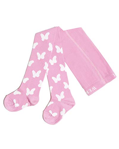 Weri Spezials Baby und Kinder Strumpfhose Weiße Schmetterlinge in verschiedenen tollen Farben. (110-116, Hellrosa) von Weri Spezials