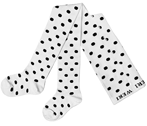 Weri Spezials Baby und Kinder Strumpfhose für Mädchen Baumwolle mit Punkten Muster (122-128, Creme+Schwarz) von Weri Spezials