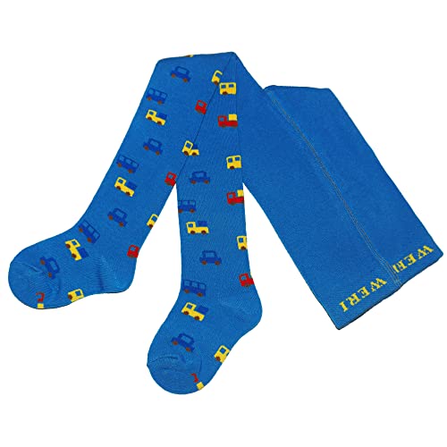 Weri Spezials Baby und Kinder Strumpfhosen für Jungen Baumwolle mit dem lustigen Auto Variationen (98-104, Kornblau Mini Autos) von Weri Spezials
