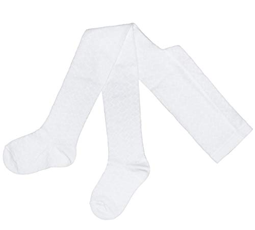 Weri Spezials Baby und Kinder Strumpfhosen für Mädchen Baumwolle mit dem feinen Filet Muster (152-164, Weiß Filet Zick-Zack) von Weri Spezials