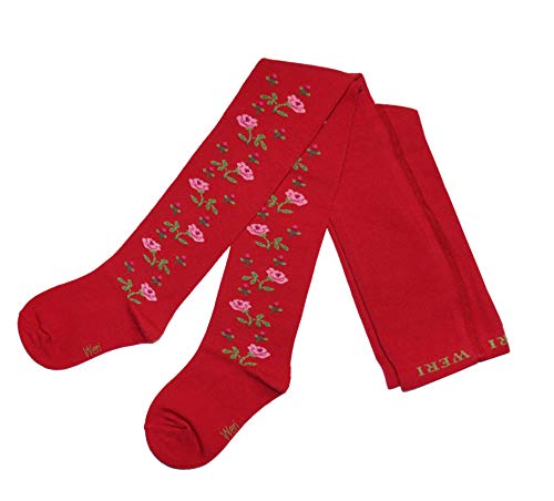 Weri Spezials Baby und Kinder Strumpfhosen für Mädchen Baumwolle mit dem zärtlichen Rosenzweig (134-146, Rubin Rosenzweig) von Weri Spezials