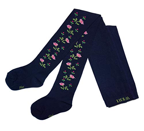 Weri Spezials Baby und Kinder Strumpfhosen für Mädchen Baumwolle mit dem zärtlichen Rosenzweig (152-164, Marine Rosenzweig) von Weri Spezials