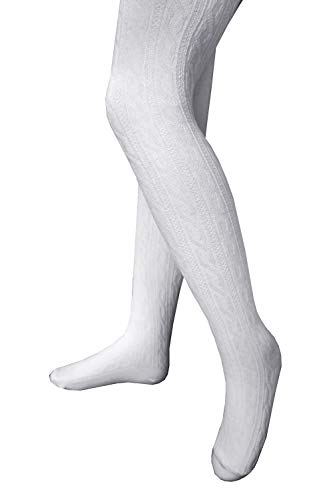 Weri Spezials Baby und Kinder Strumpfhosen rustikal gestrickt Zick Zack Zopf Muster Boho Style in Größe 86 bis 116 (110-116, Weiß) von Weri Spezials