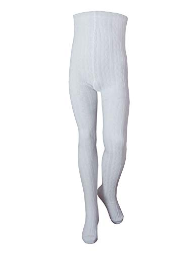 Weri Spezials Baby und Kinder Strumpfhosen rustikal mit dem gestrickten 6 Zopfe Muster im Boho Style in Größe 74 bis 128 (122-128, Weiß) von Weri Spezials