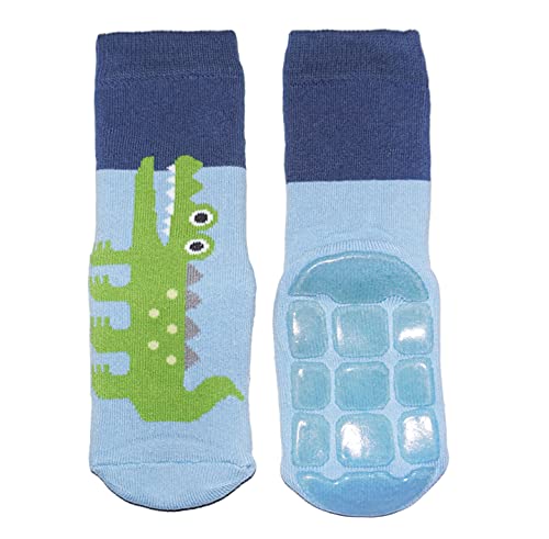 Weri Spezials Baby und Kinder Voll-ABS Frotee Anti-Rutsch Socken für Jungen Safari Abenteuer (31-34, Hellblau Krokodil) von Weri Spezials
