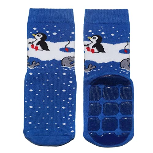 Weri Spezials Baby und Kinder Voll-ABS Frottee Anti-Rutsch Socken für Jungen und Mädchen - Frohe Weihnachten ! In verschiedenen Muster- und Farbvariationen. (18-19, Pinguin und Robbe) von Weri Spezials