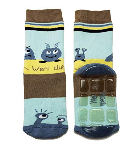 Weri Spezials Baby und Kinder Voll ABS Frottee Anti-Rutsch Socken für Jungen und Mädchen (31-34, Hellblau UFO) von Weri Spezials