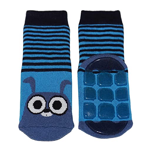 Weri Spezials Baby und Kinder Voll Frotee Anti-Rutsch Stopper Socken für Jungen Hasen Muster (31-34, Blau Hase) von Weri Spezials