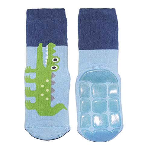 Weri Spezials Baby und Kinder Voll Frotee Anti-Rutsch Stopper Socken für Jungen Baumwolle Ferne Reise (23-26, Hellblau Krokodil) von Weri Spezials