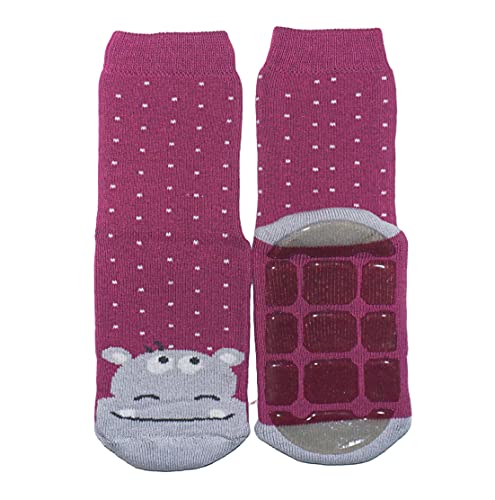 Weri Spezials Baby und Kinder Voll Frotee Anti-Rutsch Stopper Socken für Jungen Baumwolle Ferne Reise (27-30, Brombeere Nilpferd) von Weri Spezials