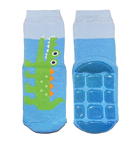 Weri Spezials Baby und Kinder Voll Frotee Anti-Rutsch Stopper Socken für Jungen Baumwolle Ferne Reise (27-30, Mittelblau Krokodil) von Weri Spezials