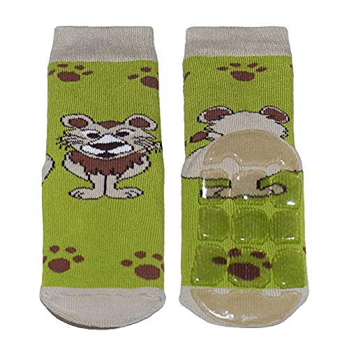 Weri Spezials Baby und Kinder Voll-ABS antirutsch Stoppersocken für Jungen Lustige Tiere in verschiedenen Muster (23-26, Grün Löwe) von Weri Spezials