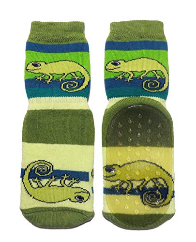 Weri Spezials Baby und Kinder Voll-ABS antirutsch Stoppersocken für Jungen Lustige Tiere in verschiedenen Muster (31-34, Grün Chameleon) von Weri Spezials