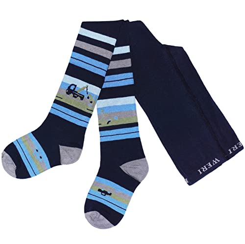 Weri Spezials Baby und Kinderstrumpfhose für Jungen - echte Auto Freunde - Hilfe kommt! In verschiedenen Auto Muster- und Farbvariationen. (98-104, Marine-Jeans Abschleppwagen) von Weri Spezials