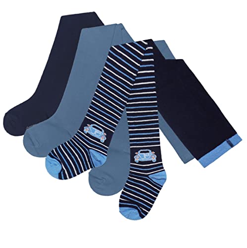 Weri Spezials Baby und Kinderstrumpfhosen 3-er Pack für Jungen mit Autos und Einfarbige Uni Designs aus Baumwolle (as3, numeric, numeric_74, regular, Marine Auto 3er Set) von Weri Spezials