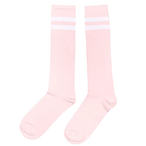 WEI SPEZIALS Damen Kniestrümpfe Baumwolle College Knee-High Lange Socken Strümpfe Zwei Ringel Sportsocken Mädchen (as3 numeric, numeric_39, numeric_42, regular, regular, Rosa + Weiss) von Weri Spezials