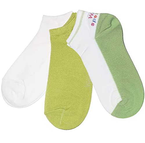 Weri Spezials Damen Sneaker Farbige Socken für Damen Baumwolle in 3er Pack Sets für Sport und Freizeit (39-42, Grün+Weiß Duo 3er) von Weri Spezials