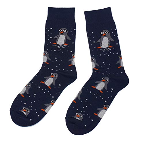 WERI SPEZIALS Frohe Weihnachten Damen Socken mit lustigen festlichen Weihnachtsmotiven! In mehreren Mustern- und Farbvariationen! (35-38, Marine Pinguine) von WERI SPEZIALS