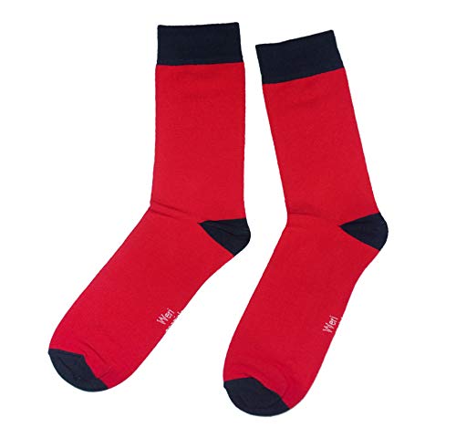 Weri Spezials Herren Socken Business Casual Funny Socken mit klassischen Muster und Farbvariationen Baumwolle (43-46, Rot-Marine Uni) von Weri Spezials