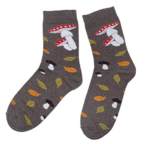 Weri Spezials Herrensocken Business Casual Funny Socken in modischen lustigen Muster- und Farbvariationen mit hohem Baumwollanteil. (43-46, Graumeliert Pilze) von Weri Spezials