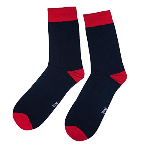 Weri Spezials Herrensocken Business Casual Funny Socken mit klassischen Muster- und Farbvariationen mit hohem Baumwollanteil. (43-46, Marine-Rot Uni) von Weri Spezials