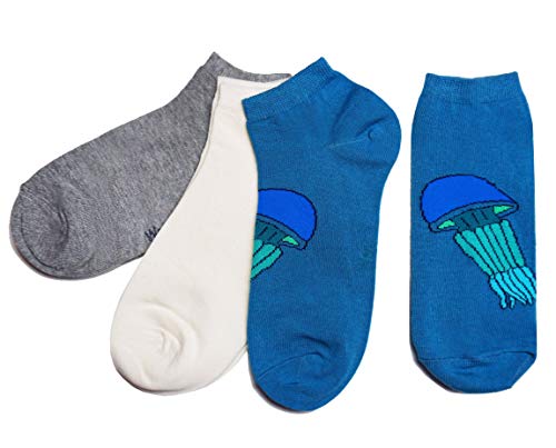 Weri Spezials Kinder Sneaker Socken für Mädchen Baumwolle in 3er Pack Sets Funny Design und Uni Glatt (31-34, Petrol Qualle 3er) von Weri Spezials