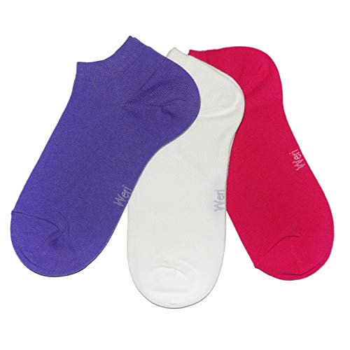 Weri Spezials Kinder Sneaker Socken für Mädchen und Jungen Baumwolle in 3er Pack Sets Uni Glatt mehrere Variationen (31-34, Lila+Creme Uni 3er) von Weri Spezials