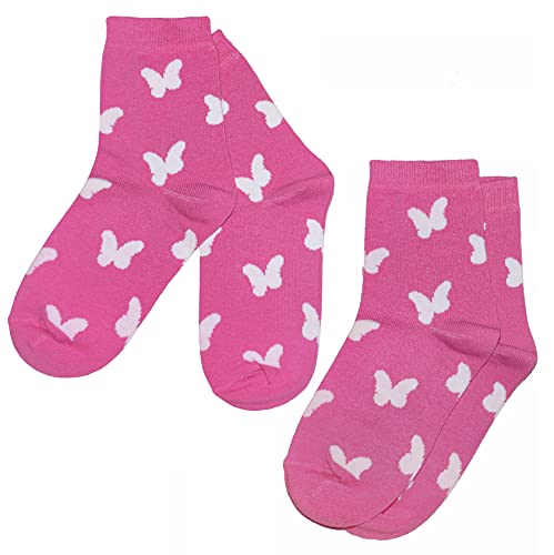 Weri Spezials Kinder Socken Baumwolle für Mädchen im Doppelpack mit mehreren Designs (23-26, Pink Schmetterlinge 2er) von Weri Spezials