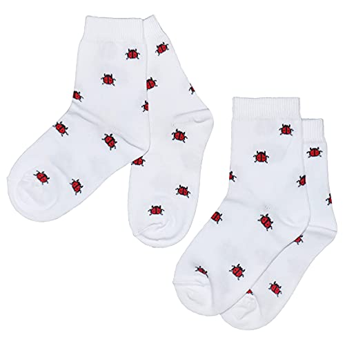 Weri Spezials Kinder Socken Baumwolle für Mädchen im Doppelpack mit mehreren Designs (23-26, Weiß Marinekäfer 2er) von Weri Spezials