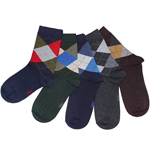 Weri Spezials Kinder Socken für Jungen Baumwolle in 5er Pack Sets farbige Design und Uni Glatt (35-38, Braun.. Jacquard 5er) von Weri Spezials