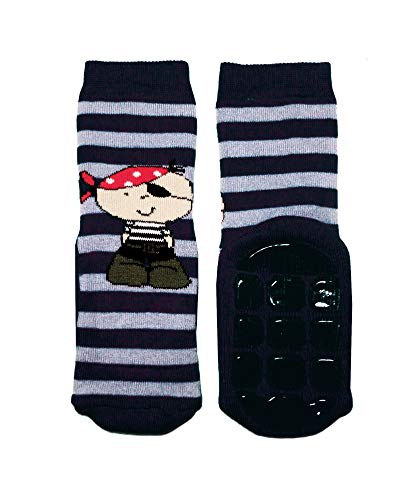 Weri Spezials Kinder Stoppersocken aus Baumwolle für Jungen und Mädchen Ferne Reise ABS Sohle Anti-Rutsch Frottee Haussocken (23-26, Marine Pirat) von Weri Spezials