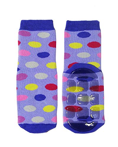 Weri Spezials Kinder Stoppersocken aus Baumwolle für Mädchen ABS Sohle Anti-Rutsch Frottee Hausssocken (23-26, Flieder Punkte) von Weri Spezials