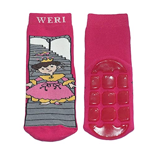 Weri Spezials Kinder Stoppersocken aus Baumwolle für Mädchen ABS Sohle Anti-Rutsch Frottee Hausssocken (23-26, Pink Aschenputtel) von Weri Spezials