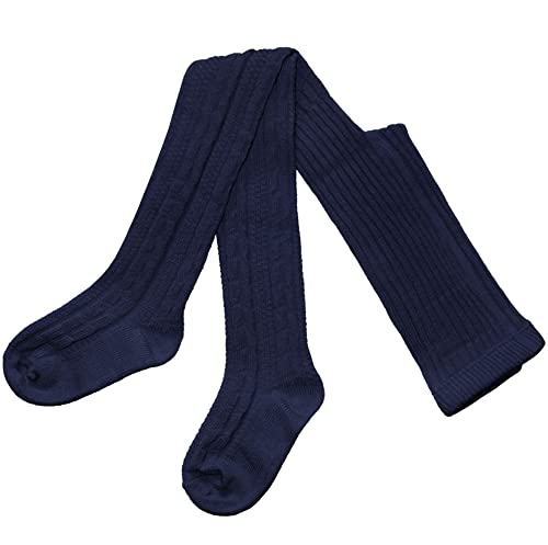 Weri Spezials Kinder Strickstrumpfhose aus Baumwolle Rustikal Kinderstrumpfhose mit dem gestrickten Zopfmuster Warm Cable (as3, numeric, numeric_152, numeric_164, regular, Marine Zopfe) von Weri Spezials