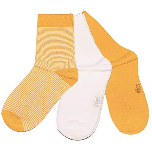 Weri Spezials Kindersocken 3er Pack für Jungen und Mädchen aus kbA-Baumwolle, Größen von 19-22 bis 25-38, 3 Paar Set in 3 Farben (31-34, Gelb) von Weri Spezials