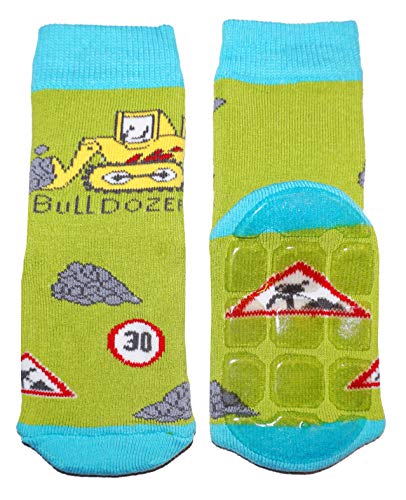 Weri Spezials Kindersocken Antirutsch ABS Socke Non-Slip Bulldozer in grün fur Jungen von Weri Spezials