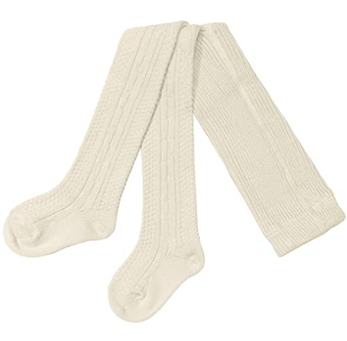 Weri Spezials Kinderstrumpfhose aus Wolle, Wärme und hochwertige Grobstrick Zopfe Wollstrumpfhosen für Baby und Kinder (as3, numeric, numeric_80, numeric_86, regular, Creme Zwei Zöpfe, 80-86) von Weri Spezials