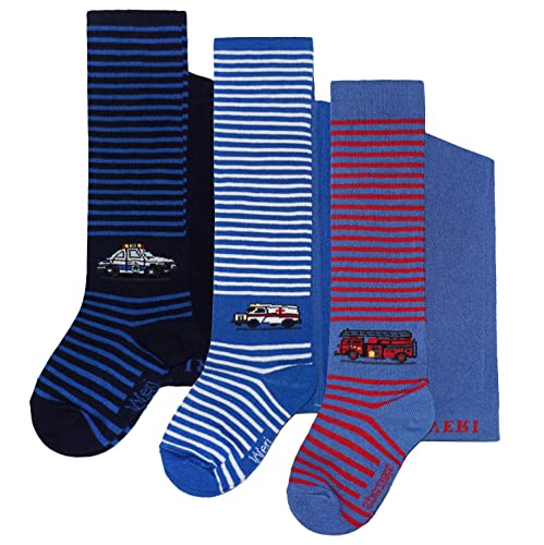 Weri Spezials Kinderstrumpfhosen 3-er Pack aus ökologische Baumwolle für Jungen mit Autos un Einfarbig Uni Motiv Baby Kinder (as3, numeric, numeric_86, numeric_92, regular, Einsatzfahrzeug-Set) von Weri Spezials