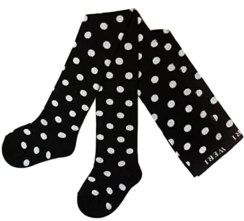 Weri Spezials Baby und Kinder Strumpfhose für Mädchen Baumwolle mit Punkten Muster (122-128, Schwarz+Weiß) von Weri Spezials