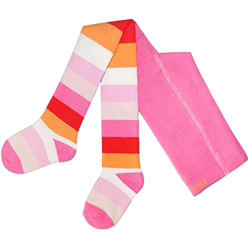 Weri Spezials Plüsch Thermo Kinderstrumpfhose aus Baumwolle, Warm Frottee Strumpfhose für Baby und Kinder Unisex (as3, numeric, numeric_122, numeric_128, regular, Pink Blockringel) von Weri Spezials