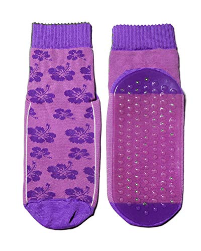 Weri Spezials Strandsocken Badesocken für Kinder und die ganze Familie mit der durchgehender ABS Beschichtung Thermolite Aqua-Beach-Socken in mehreren Designs (23-26, Violett Hawai Blumen) von Weri Spezials